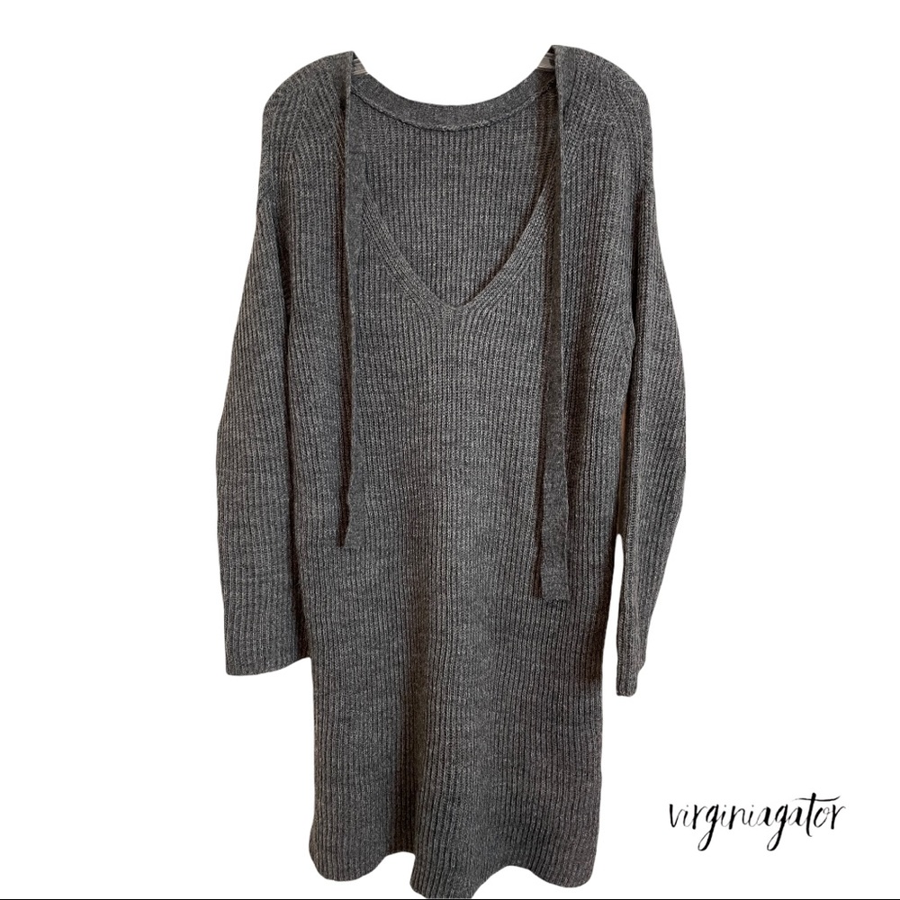 J Crew Open Back Heather Gray Ribbed Knit Soft Alpaca Wool Blend Tunic Sweater - Picture 8 of 14